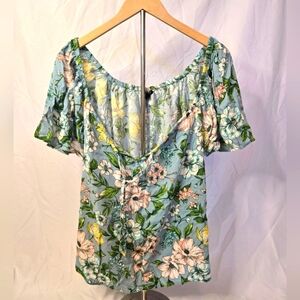 Torrid Size 1 Floral Flutter Short Sleeve Blouse